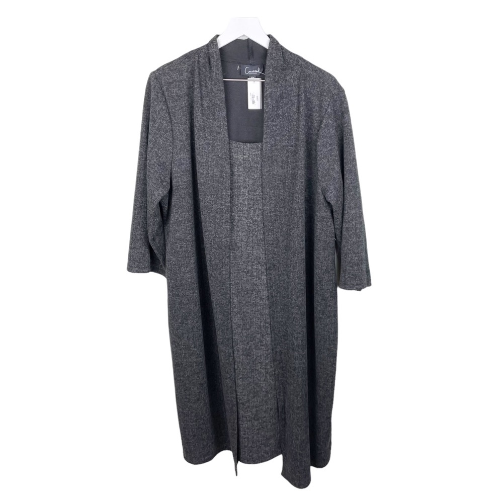 NEW Connected Apparel Plus Size Dark Grey Ribbed Knit Dress Mock Jacket Size 20W